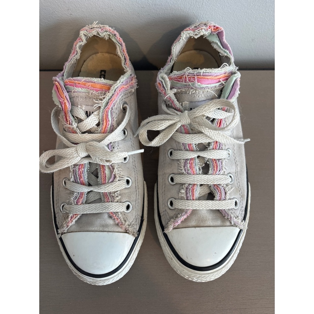 Girls Converse Chuck Taylor All Star Low Top Frayed Edge Multi Color Shoes 3 - Picture 2 of 6